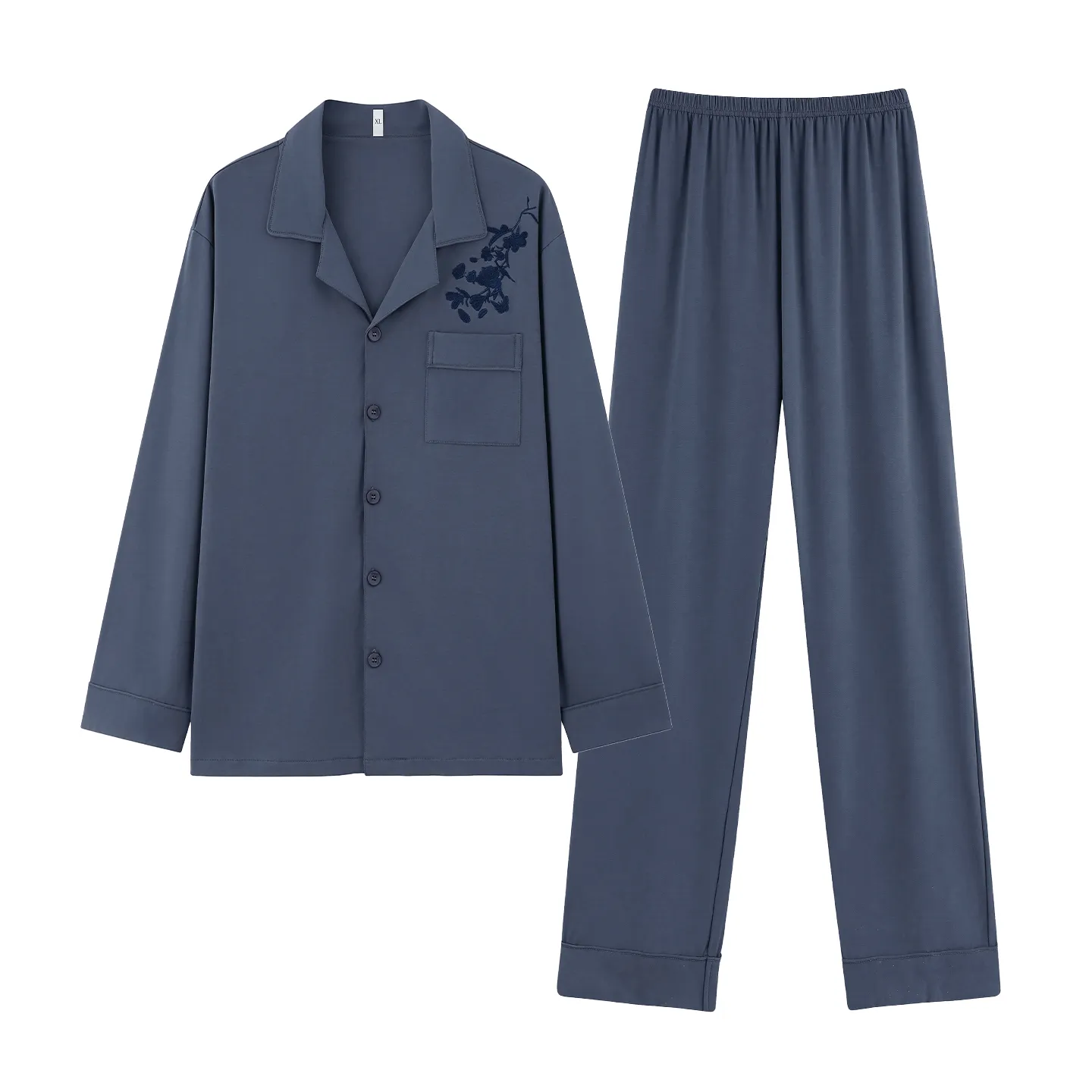 Couple Matching Autumn/Winter Long-Sleeve Stretch Cotton Pajama Set, High-Quality Solid Color Comfortable Loungewear for Men and Women · Wholesale · OEM · Worldwide Shipping - View 4