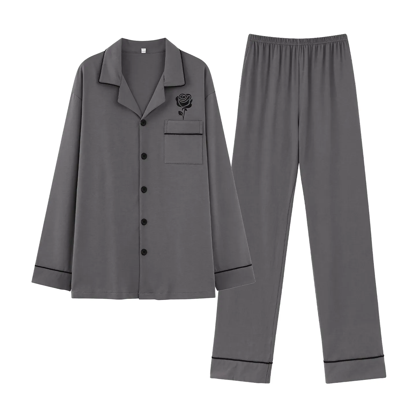 Couple Matching Autumn/Winter Long-Sleeve Stretch Cotton Pajama Set, High-Quality Solid Color Comfortable Loungewear for Men and Women · Wholesale · OEM · Worldwide Shipping - View 4