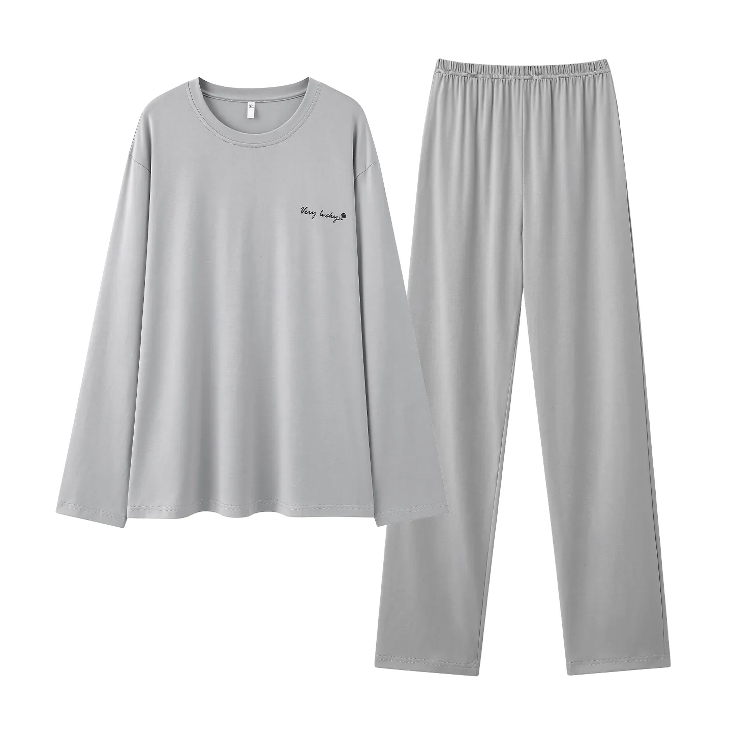 Couple Matching Autumn/Winter Long-Sleeve Stretch Cotton Pajama Set, High-Quality Solid Color Comfortable Loungewear for Men and Women · Wholesale · OEM · Worldwide Shipping - View 4