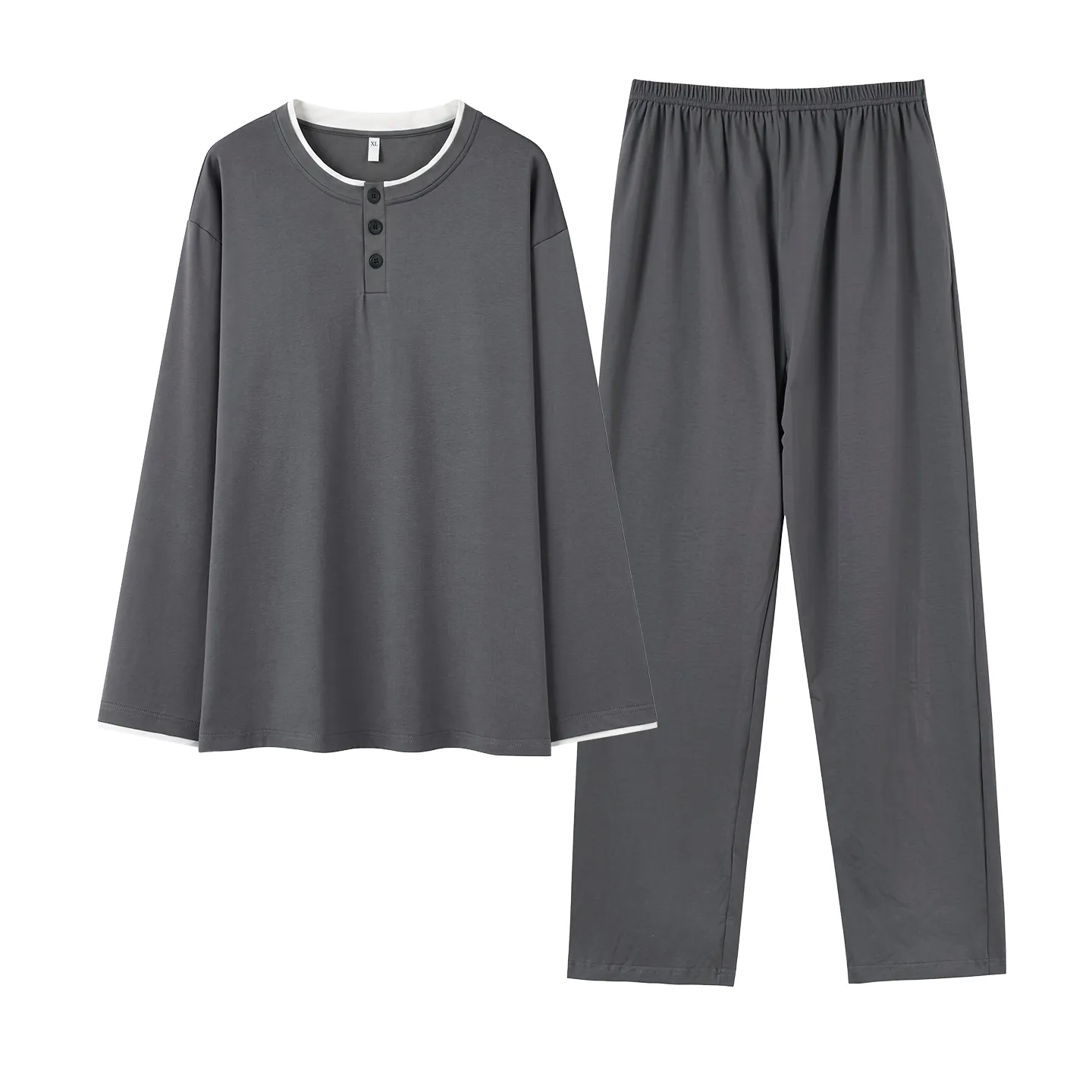 Couple Matching Autumn/Winter Long-Sleeve Stretch Cotton Pajama Set, High-Quality Solid Color Comfortable Loungewear for Men and Women · Wholesale · OEM · Worldwide Shipping - View 4