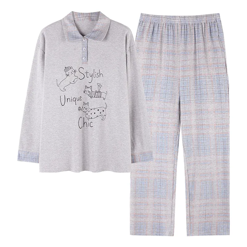 Banban, nouveauté automne hiver, pyjama femme en pur coton lycra, manches longues, avec coussinets, pull, cartoon, décontracté, loungewear femme · Grossiste · OEM · Mondial - View 4