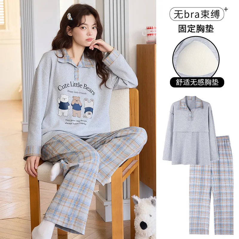 Banban, nouveauté automne hiver, pyjama femme en pur coton lycra, manches longues, avec coussinets, pull, cartoon, décontracté, loungewear femme · Grossiste · OEM · Mondial - Detail 2