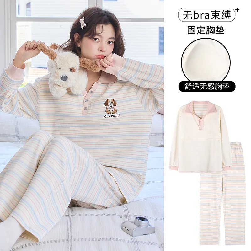Banban, nouveauté automne hiver, pyjama femme en pur coton lycra, manches longues, avec coussinets, pull, cartoon, décontracté, loungewear femme · Grossiste · OEM · Mondial - Detail 1
