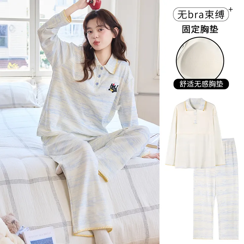 Banban, nouveauté automne hiver, pyjama femme en pur coton lycra, manches longues, avec coussinets, pull, cartoon, décontracté, loungewear femme · Grossiste · OEM · Mondial - Detail 3