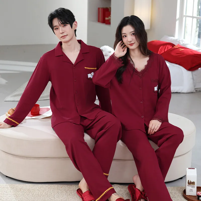 New Autumn and Winter Imitation Cotton Pajamas Couple Wedding Red Women's Pajamas Men's Pajamas Chinese Zodiac Year Homewear Set · Wholesale · OEM · Worldwide Shipping