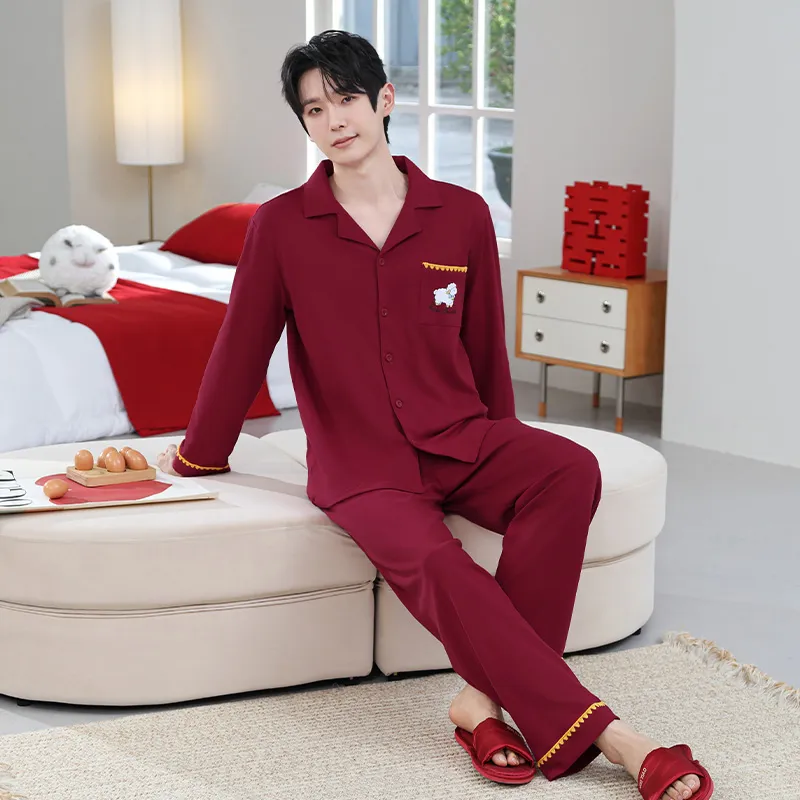 가을겨울 신상품 면모사 파자마 커플 웨딩 여성 파자마 빅레드 남성 파자마 본명년 홈웨어 세트 · 도매 · OEM · 전 세계 배송 - View 3