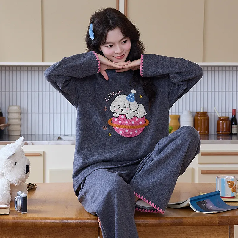 Cashmere Silk Pajamas Women Winter New Thickened Warm Long Sleeve Cartoon Girl Outer Wear Homewear Set · Wholesale · OEM · Worldwide Shipping - Detail 5