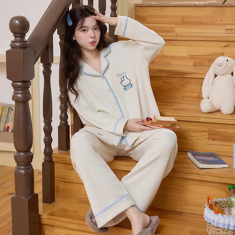 Cashmere Silk Pajamas Women Winter New Thickened Warm Long Sleeve Cardigan Cartoon Outer Wear Girl Homewear Set · Wholesale · OEM · Worldwide Shipping - Detail 4