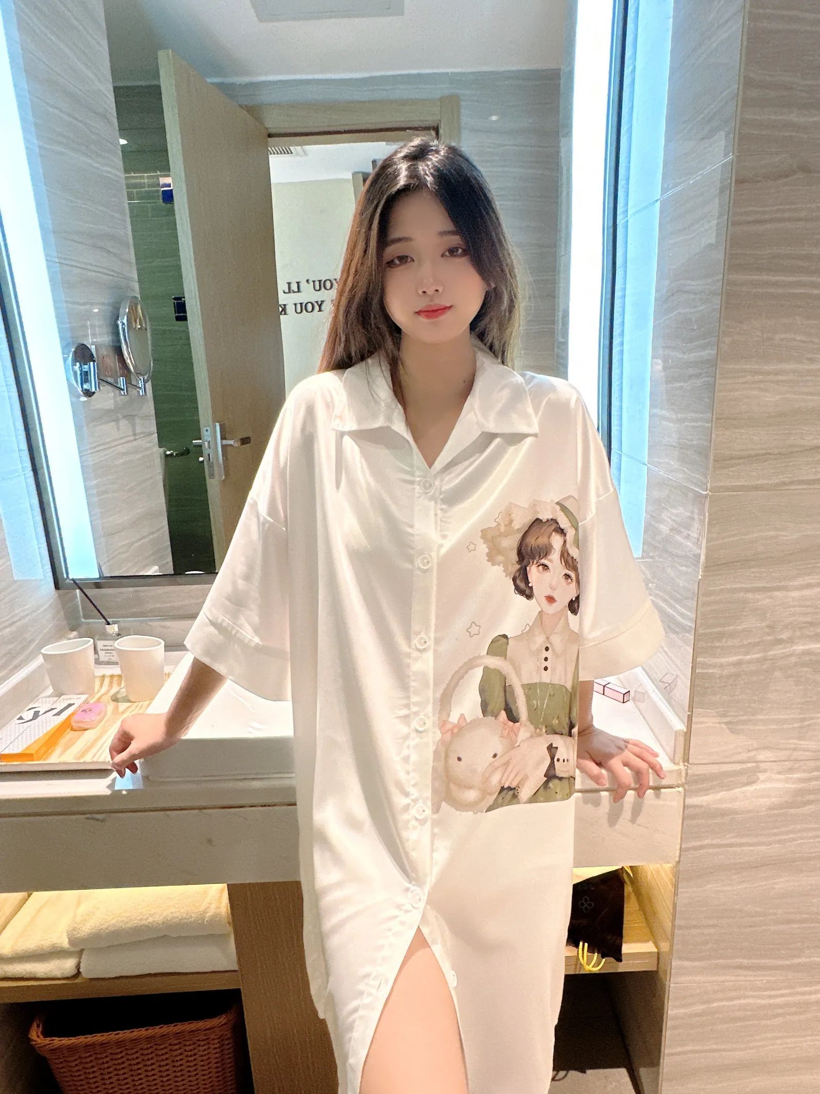Europe & US Cross-Border Women's Second-Skin Ice Silk Nightgown, Light Luxury Midi Lounge Dress · Wholesale · OEM · Worldwide Shipping - Detail 3
