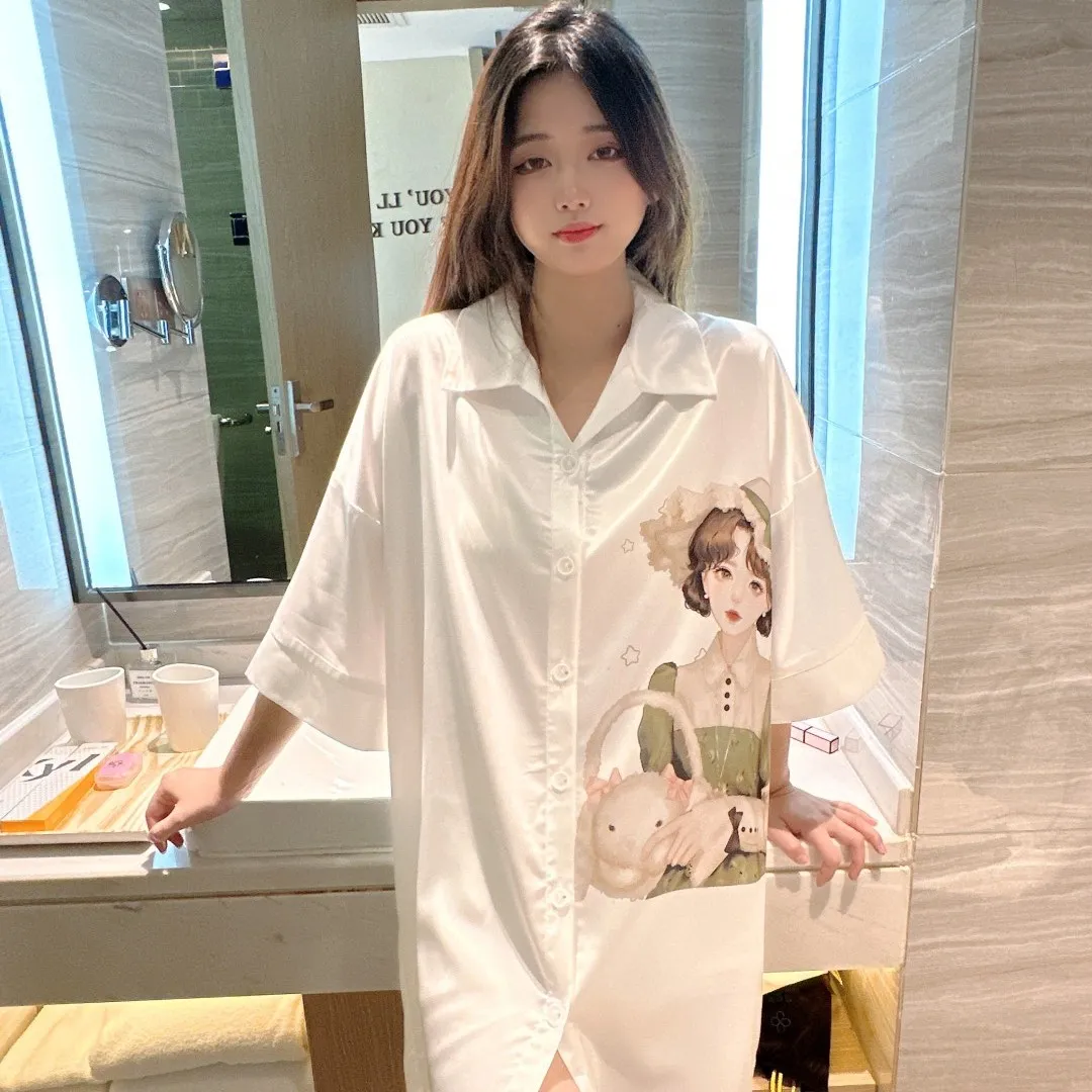 Europe & US Cross-Border Women's Second-Skin Ice Silk Nightgown, Light Luxury Midi Lounge Dress · Wholesale · OEM · Worldwide Shipping - View 2