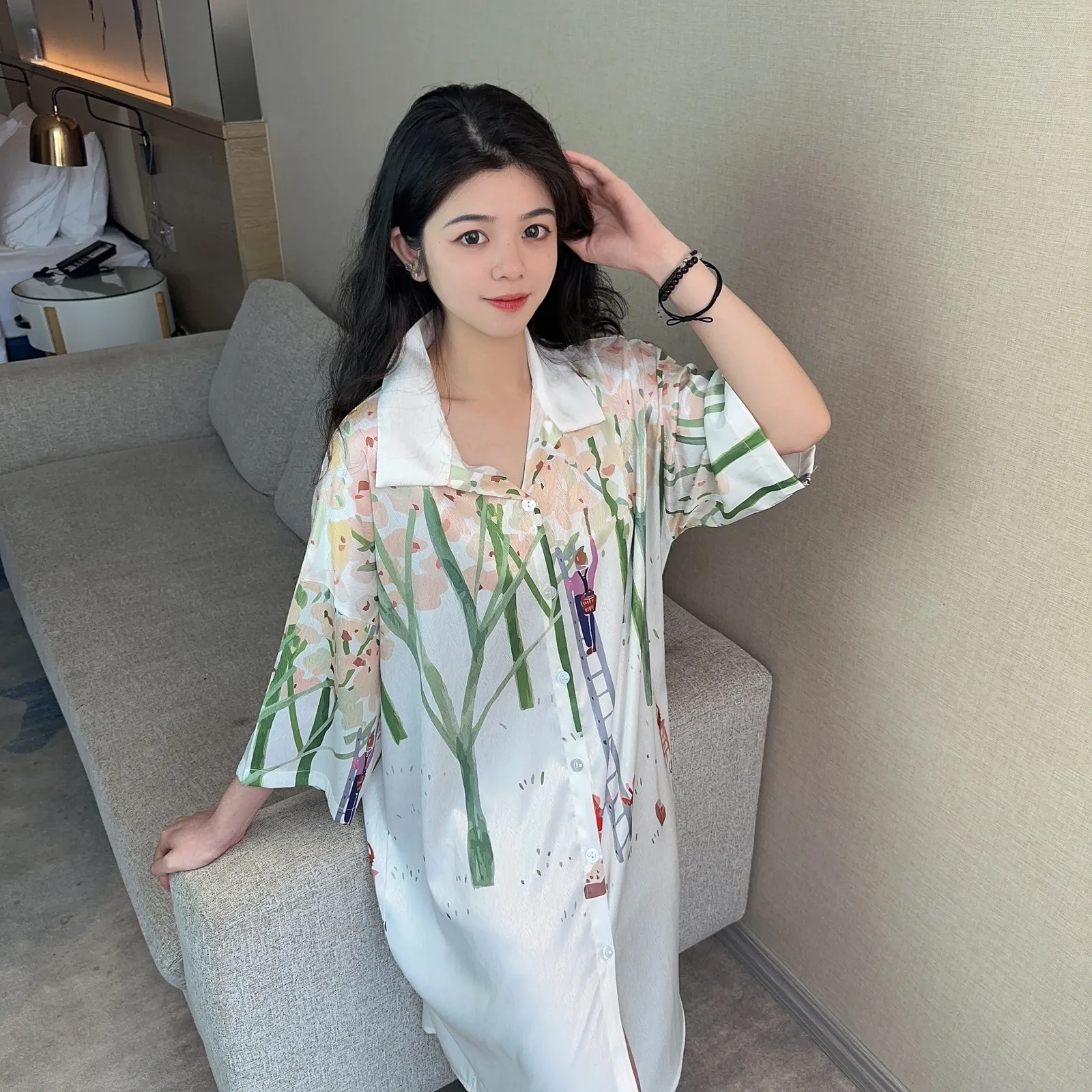Europe & US Cross-Border Bestseller Women's Summer Ice Silk Nightgown, New Loose Premium Stylish Design · Wholesale · OEM · Worldwide Shipping - View 2