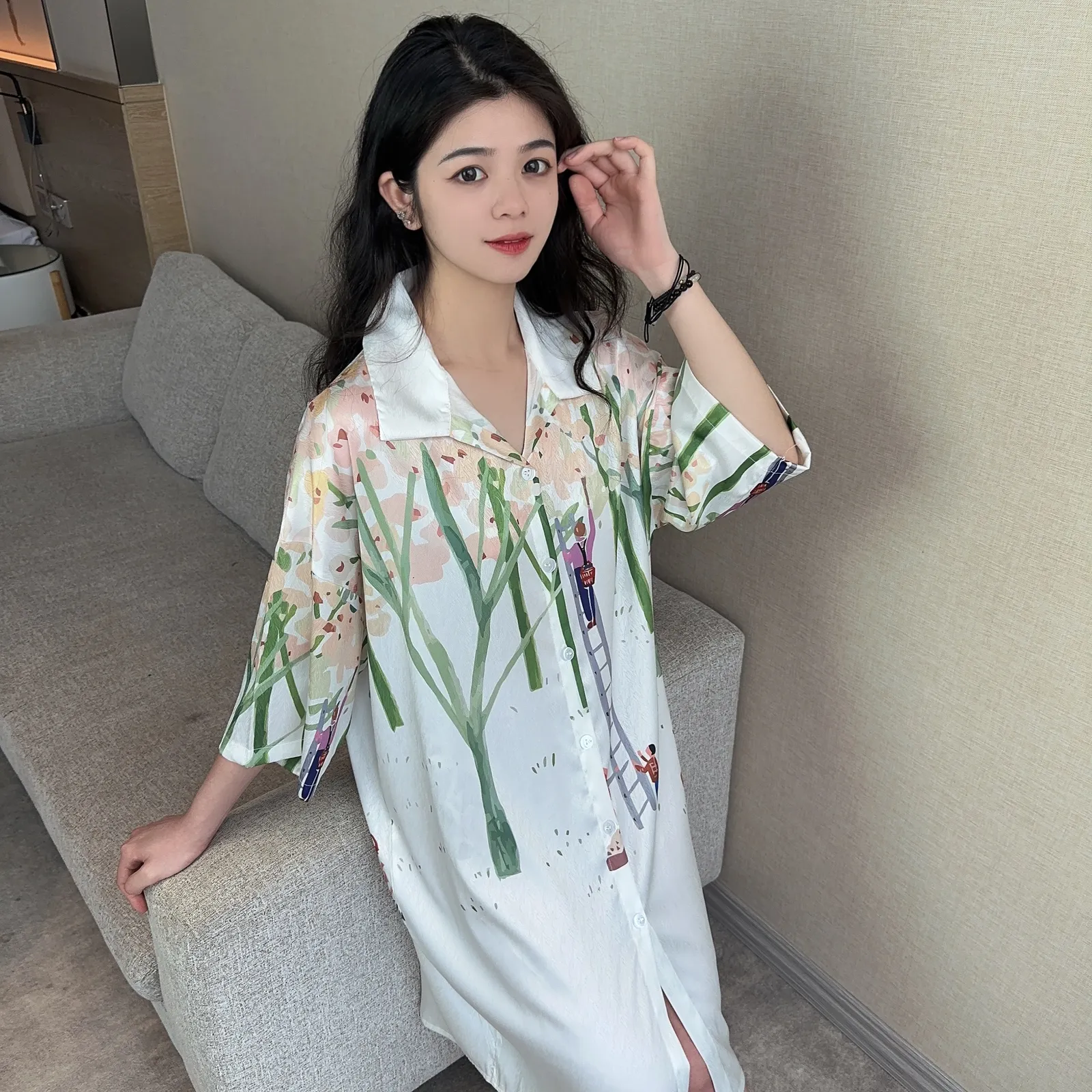Europe & US Cross-Border Bestseller Women's Summer Ice Silk Nightgown, New Loose Premium Stylish Design · Wholesale · OEM · Worldwide Shipping