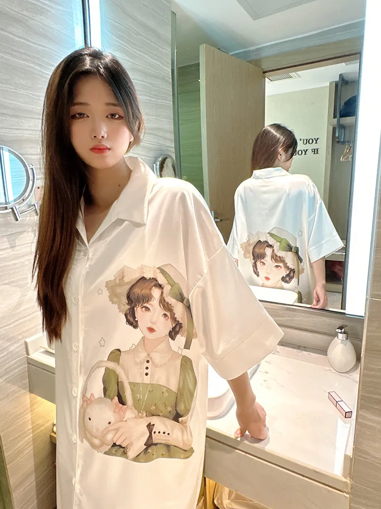Europe & US Cross-Border Women's Second-Skin Ice Silk Nightgown, Light Luxury Midi Lounge Dress · Wholesale · OEM · Worldwide Shipping - Detail 24
