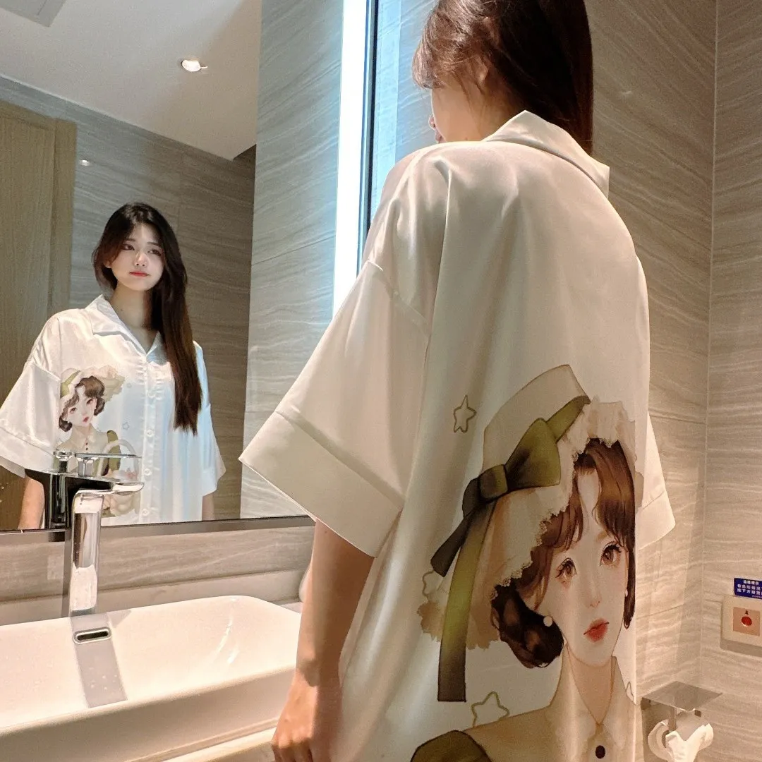 Europe & US Cross-Border Women's Second-Skin Ice Silk Nightgown, Light Luxury Midi Lounge Dress · Wholesale · OEM · Worldwide Shipping - View 4
