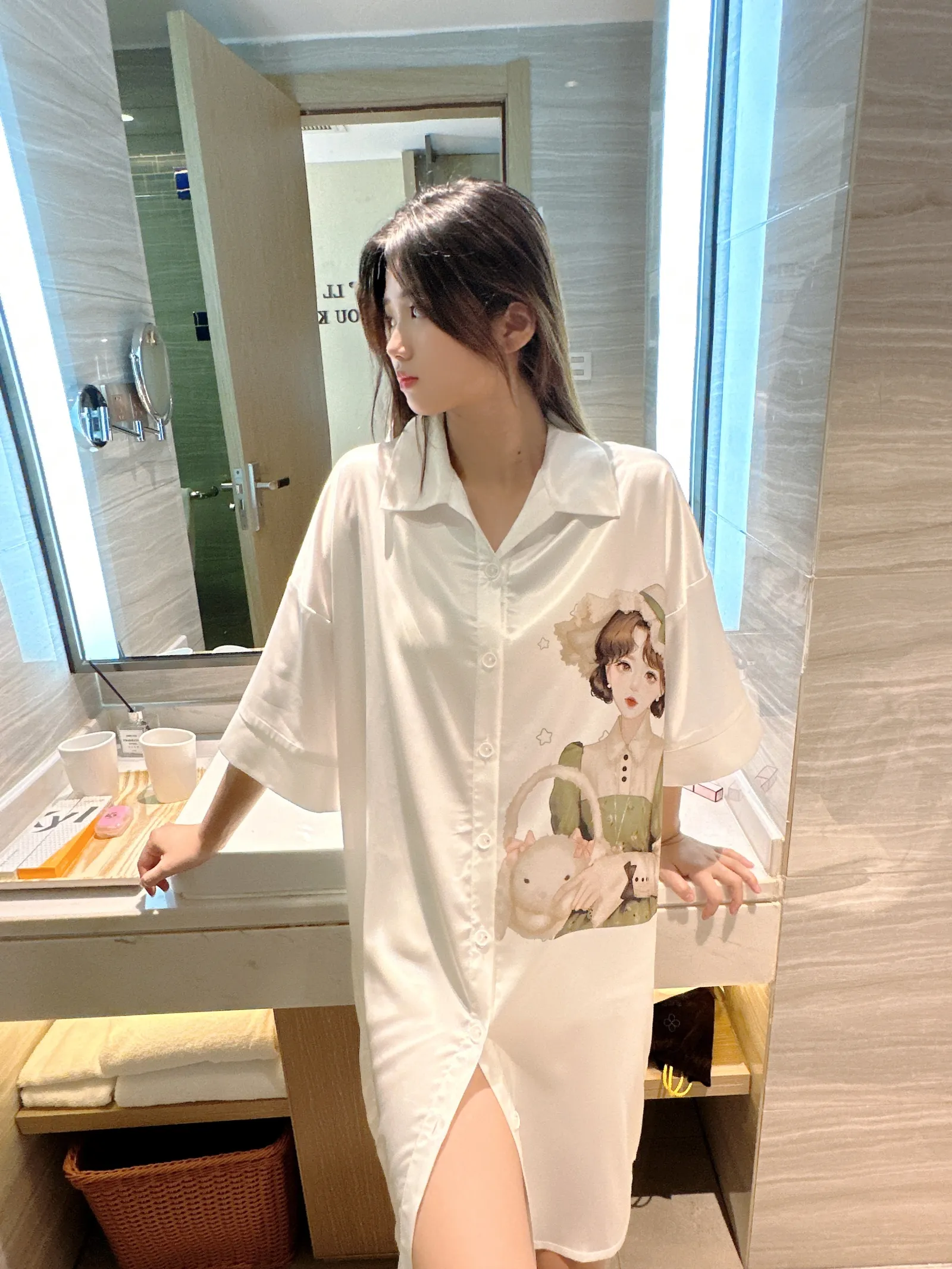 Europe & US Cross-Border Women's Second-Skin Ice Silk Nightgown, Light Luxury Midi Lounge Dress · Wholesale · OEM · Worldwide Shipping - Detail 17