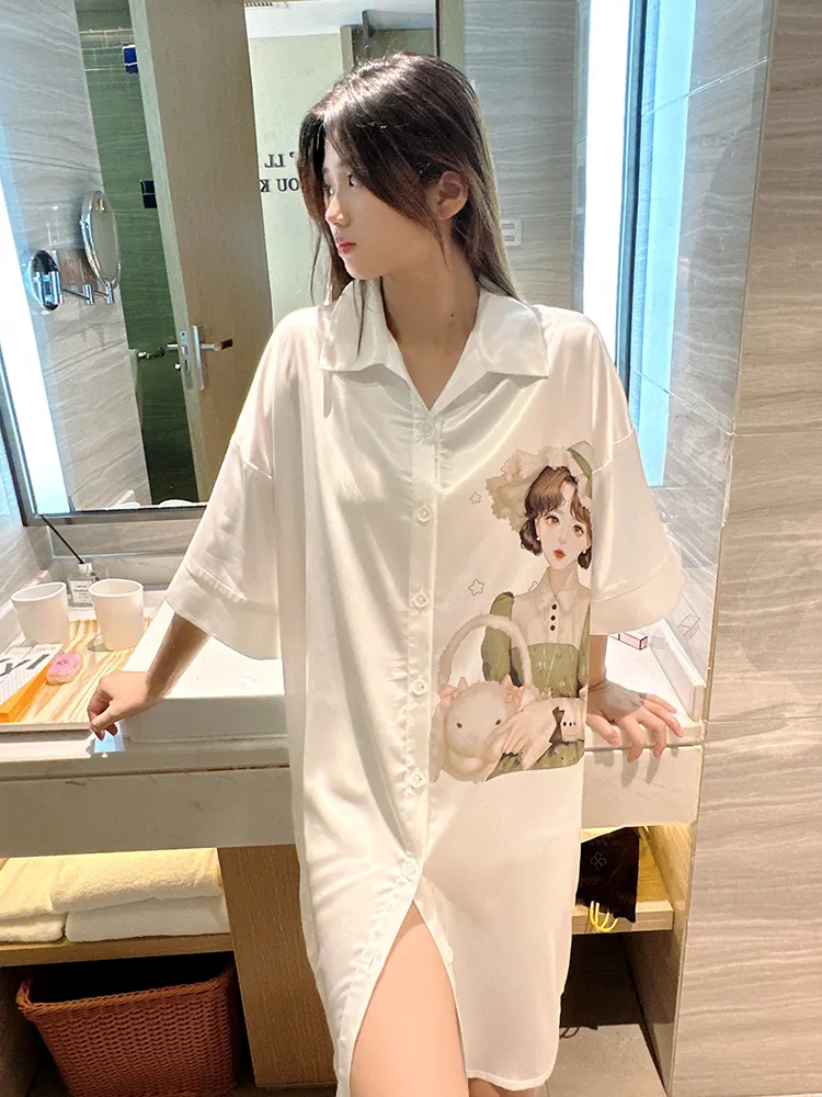 Europe & US Cross-Border Women's Second-Skin Ice Silk Nightgown, Light Luxury Midi Lounge Dress · Wholesale · OEM · Worldwide Shipping - Detail 26
