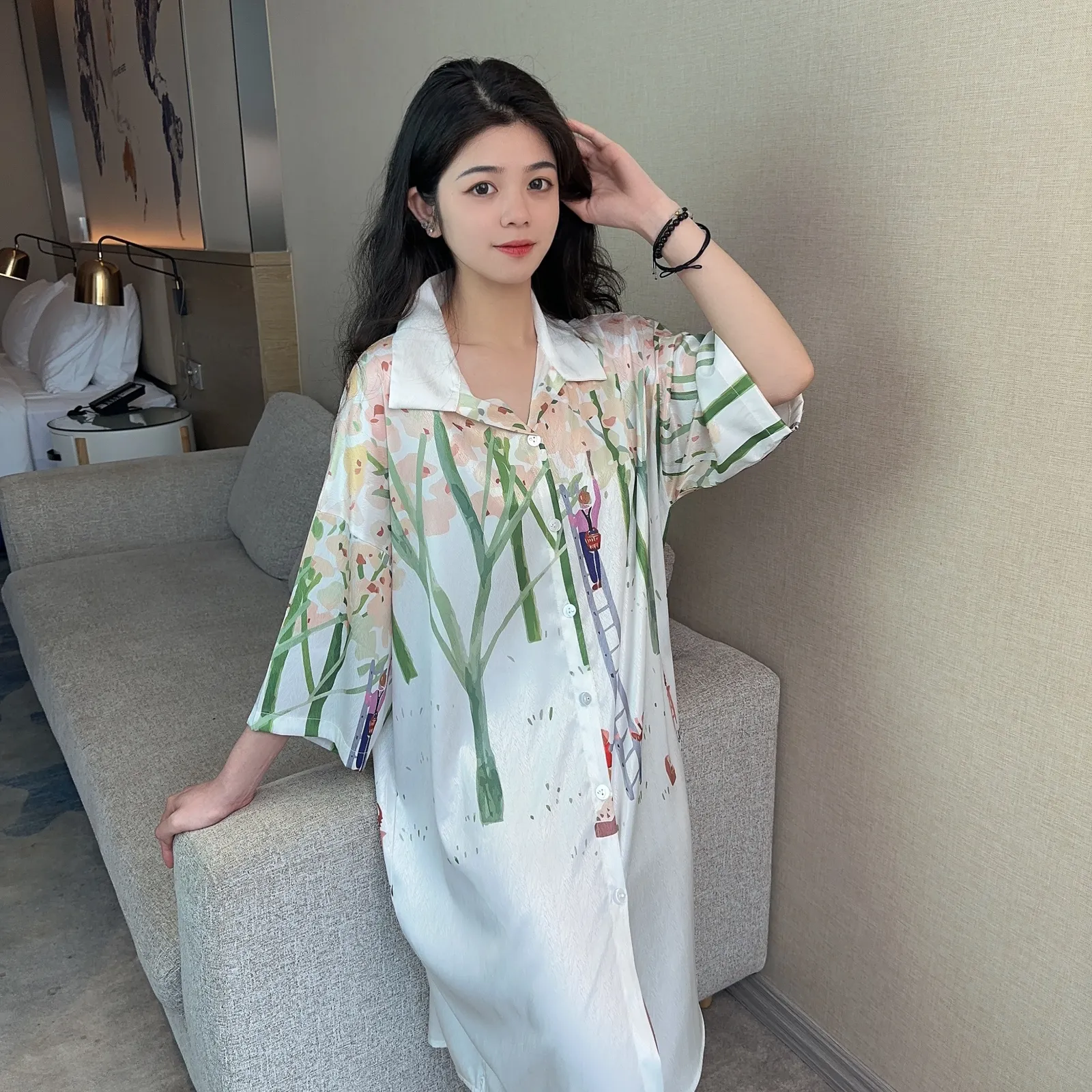 Europe & US Cross-Border Bestseller Women's Summer Ice Silk Nightgown, New Loose Premium Stylish Design · Wholesale · OEM · Worldwide Shipping - View 4