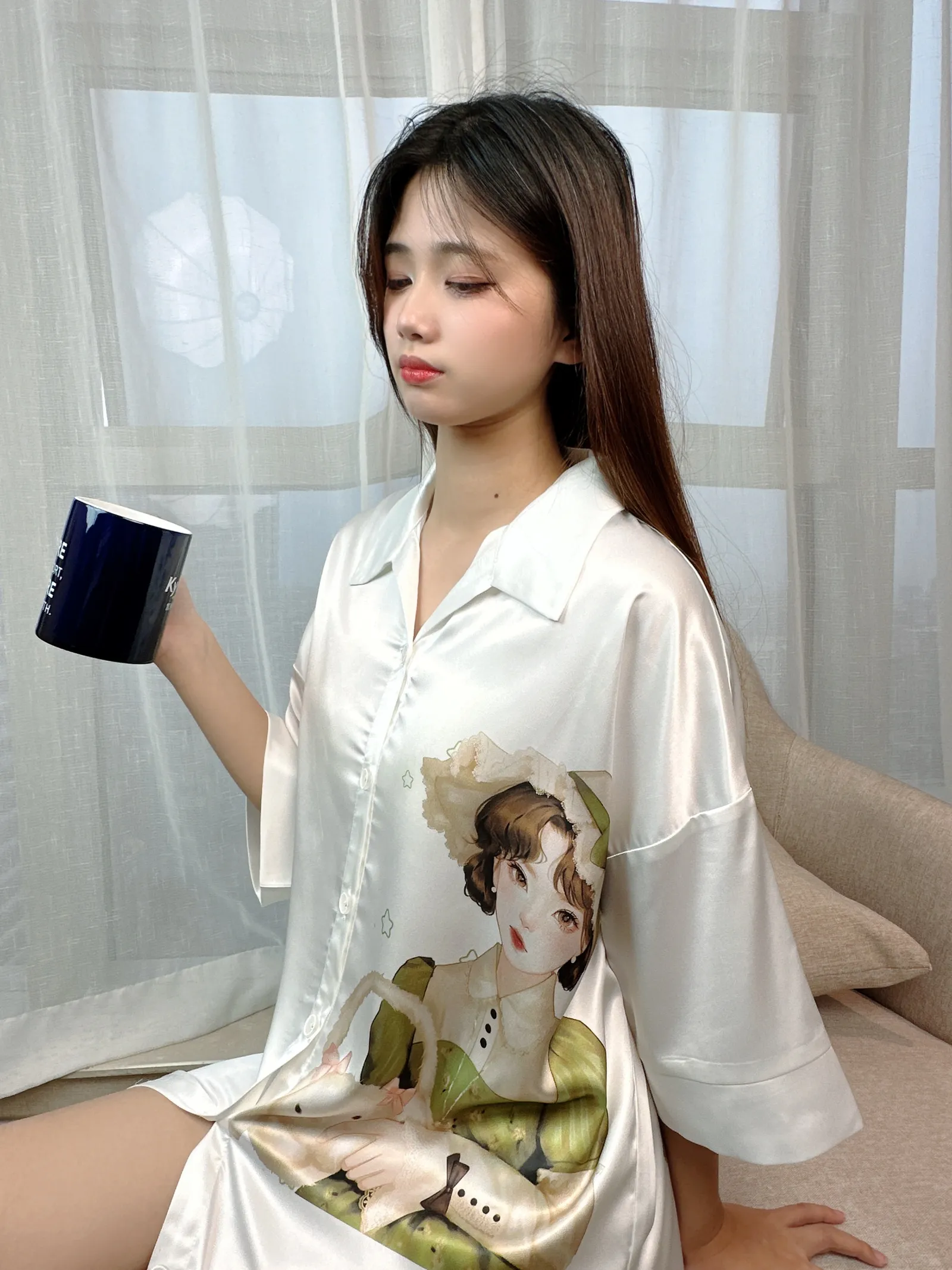 Europe & US Cross-Border Women's Second-Skin Ice Silk Nightgown, Light Luxury Midi Lounge Dress · Wholesale · OEM · Worldwide Shipping - Detail 13