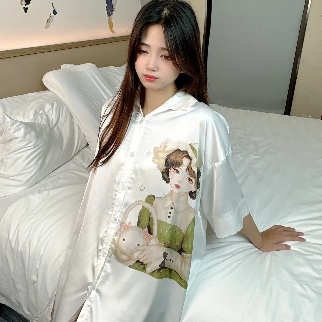 Europe & US Cross-Border Women's Second-Skin Ice Silk Nightgown, Light Luxury Midi Lounge Dress · Wholesale · OEM · Worldwide Shipping - View 3