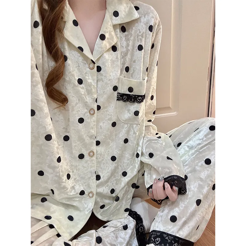 Hexin 16 Batch Winter New Women's Double Long Cardigan Lapel Pajamas Gold Velvet Smooth Comfortable Simple Homewear · Wholesale · OEM · Worldwide Shipping