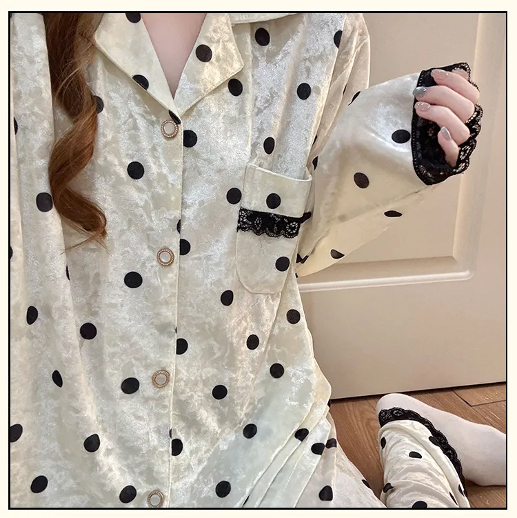 Hexin 16 Batch Winter New Women's Double Long Cardigan Lapel Pajamas Gold Velvet Smooth Comfortable Simple Homewear · Wholesale · OEM · Worldwide Shipping - Detail 14
