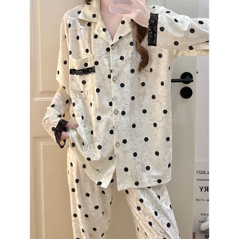 Hexin 16 Batch Winter New Women's Double Long Cardigan Lapel Pajamas Gold Velvet Smooth Comfortable Simple Homewear · Wholesale · OEM · Worldwide Shipping - View 4