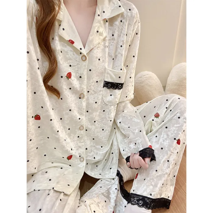Hexin 16 Batch Winter New Women's Double Long Cardigan Lapel Pajamas Gold Velvet Smooth Comfortable Simple Homewear · Wholesale · OEM · Worldwide Shipping - Detail 4