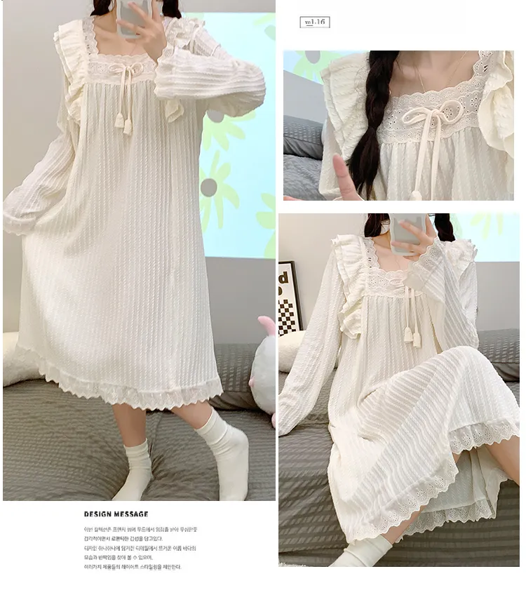 6535 Jacquard Pajamas Women Autumn with Chest Pad Princess Style Long Sleeve Lace Mid-Length Nightdress Plus Size Homewear · Wholesale · OEM · Worldwide Shipping - Detail 13