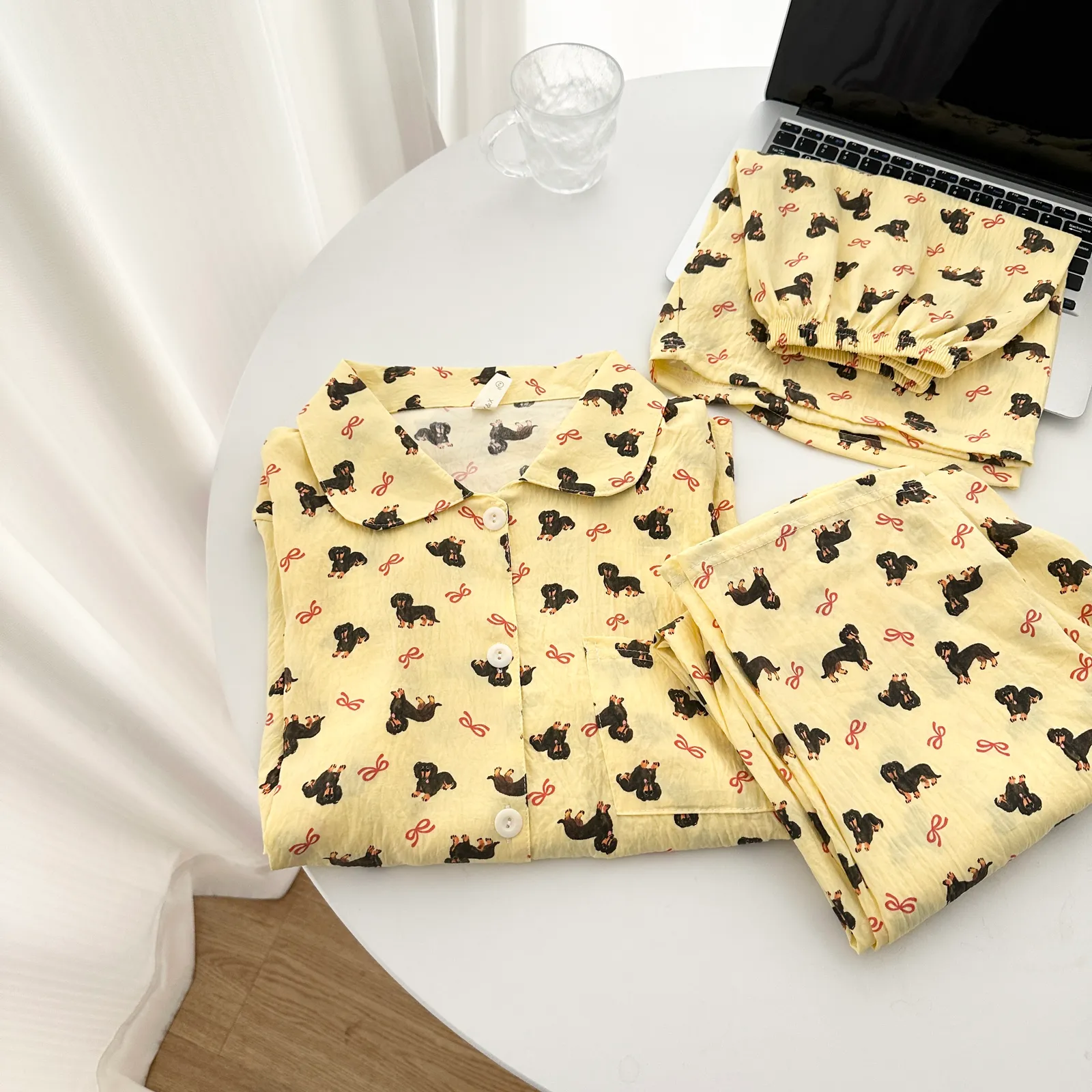 Cloud Cotton Three Piece Set # Red Knot Puppy Casual Pajamas Summer Hot Short Sleeve Premium Homewear Set · Wholesale · OEM · Worldwide Shipping - Detail 4