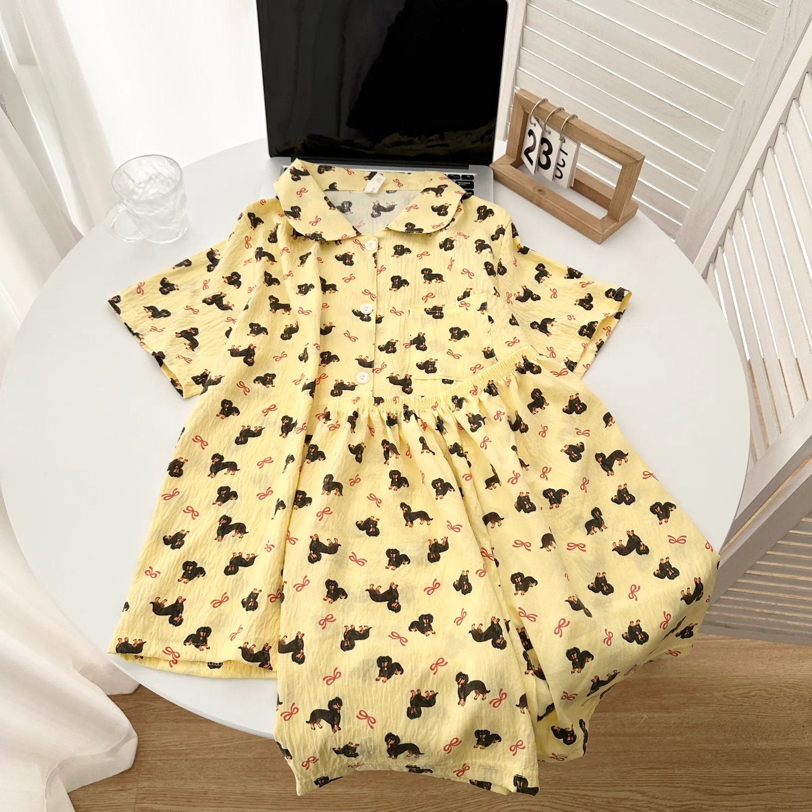 Cloud Cotton Three Piece Set # Red Knot Puppy Casual Pajamas Summer Hot Short Sleeve Premium Homewear Set · Wholesale · OEM · Worldwide Shipping - View 2
