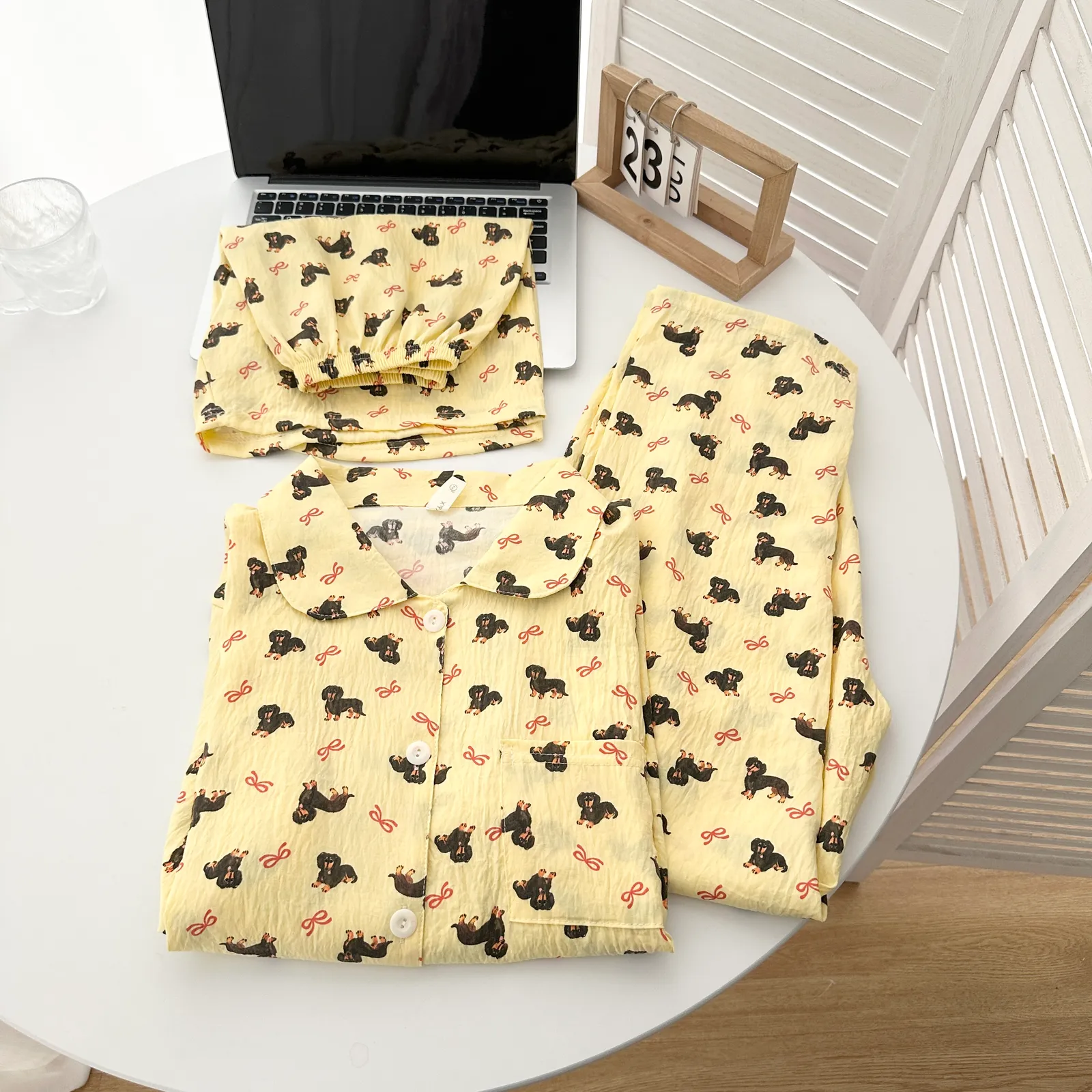 Cloud Cotton Three Piece Set # Red Knot Puppy Casual Pajamas Summer Hot Short Sleeve Premium Homewear Set · Wholesale · OEM · Worldwide Shipping - Detail 3