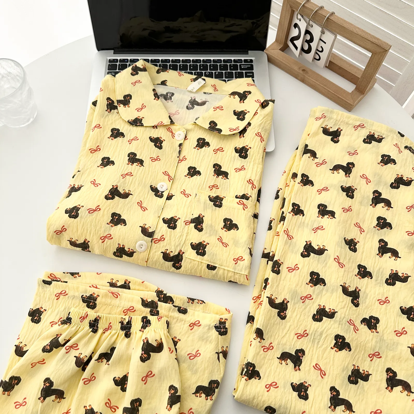 Cloud Cotton Three Piece Set # Red Knot Puppy Casual Pajamas Summer Hot Short Sleeve Premium Homewear Set · Wholesale · OEM · Worldwide Shipping - View 1