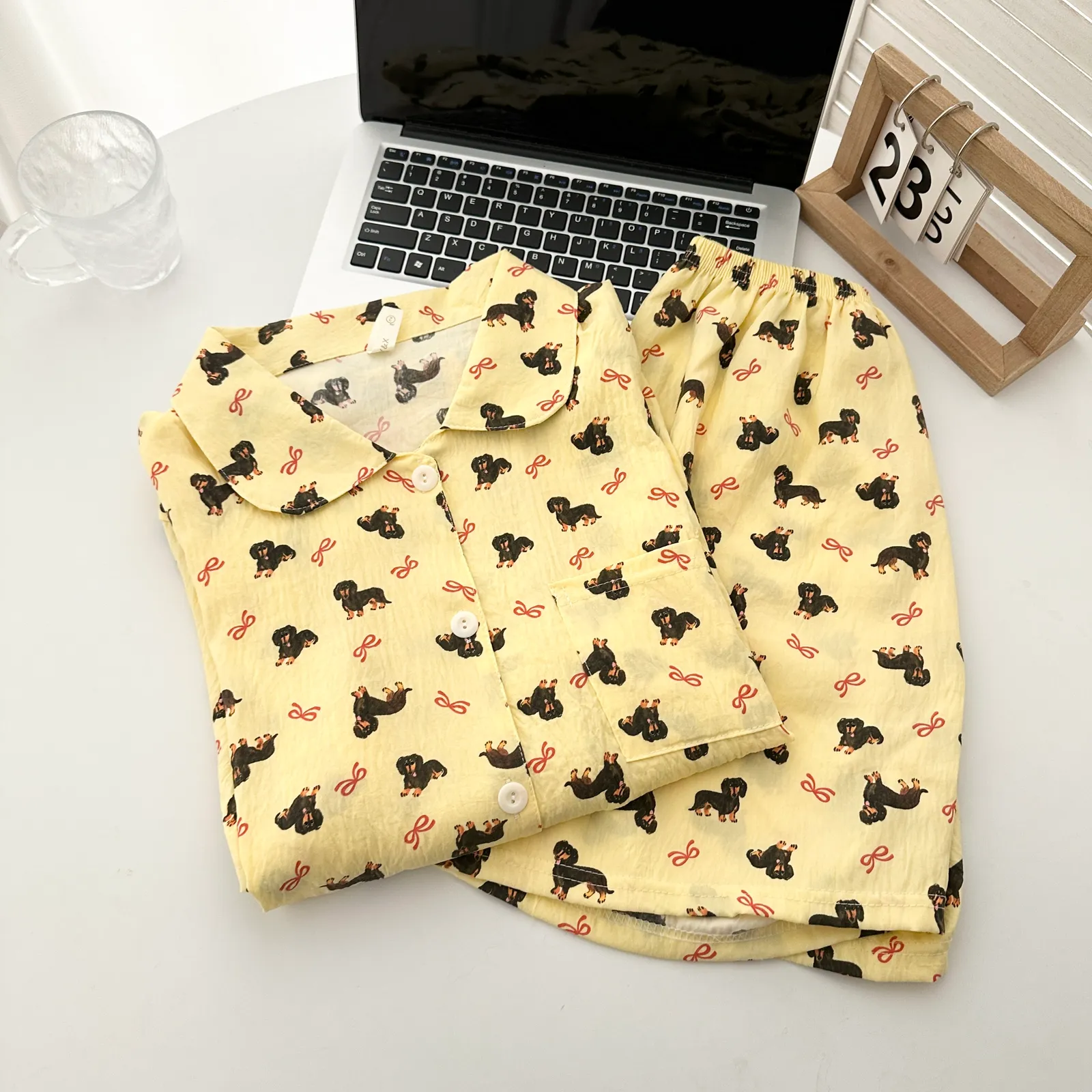 Cloud Cotton Three Piece Set # Red Knot Puppy Casual Pajamas Summer Hot Short Sleeve Premium Homewear Set · Wholesale · OEM · Worldwide Shipping - View 4