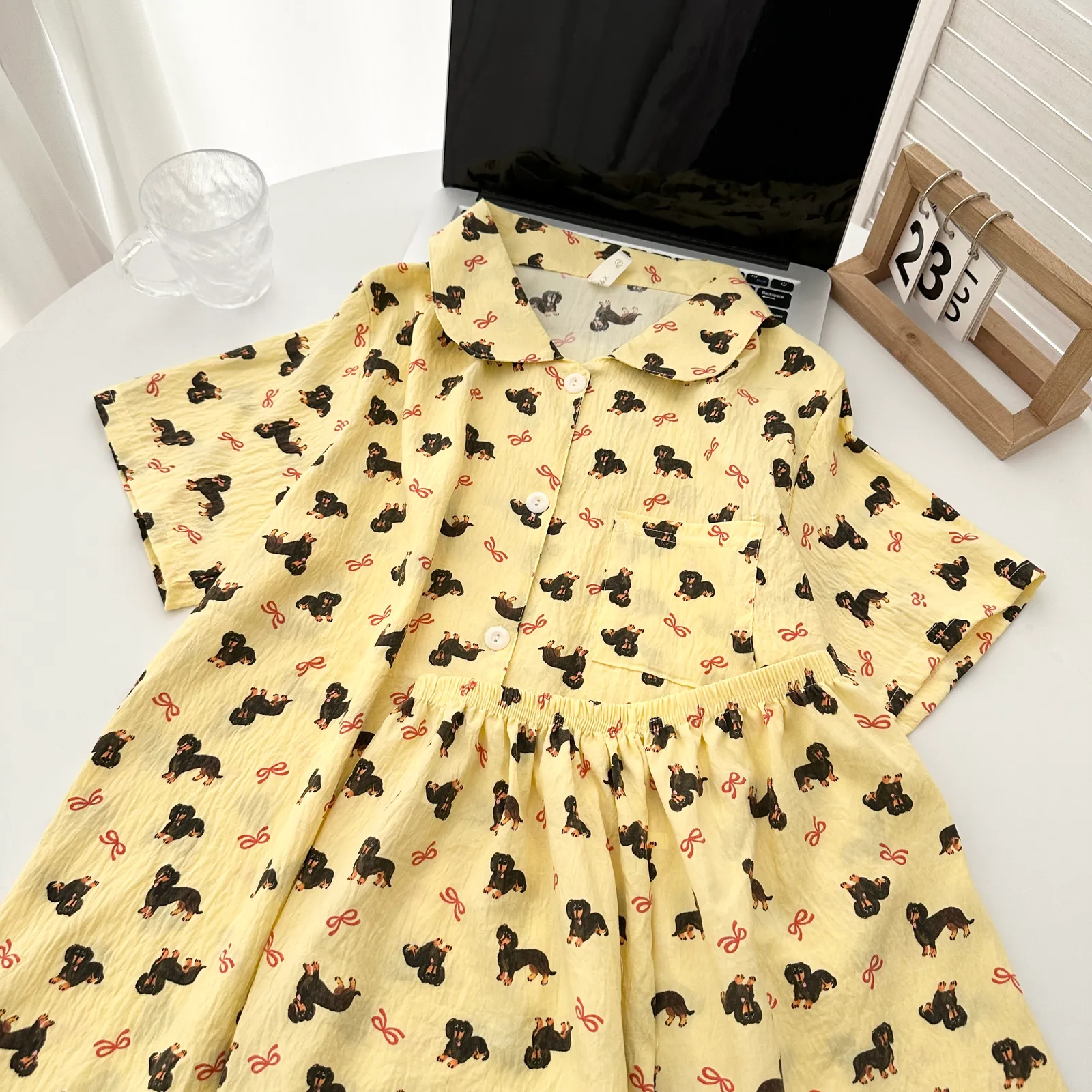 Cloud Cotton Three Piece Set # Red Knot Puppy Casual Pajamas Summer Hot Short Sleeve Premium Homewear Set · Wholesale · OEM · Worldwide Shipping - View 3
