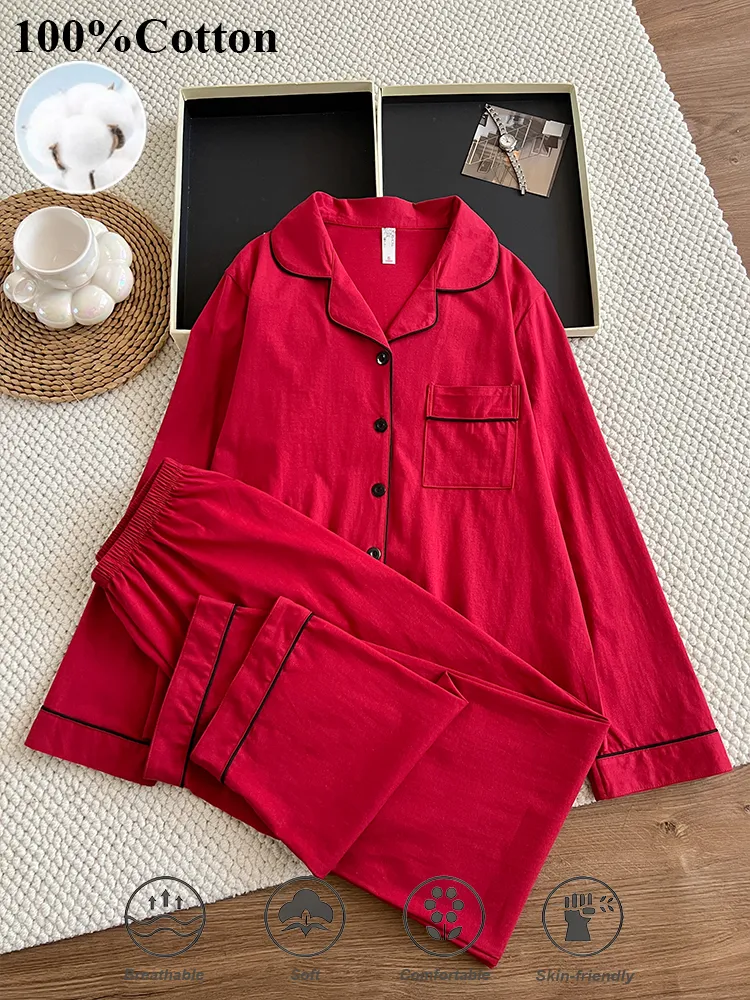 170g 100% Pure Cotton Women's Pajama Set, Long Sleeve Top and Long Pants, Spring/Summer Loungewear, US/EU Sizes · Wholesale · OEM · Worldwide Shipping - Detail 6