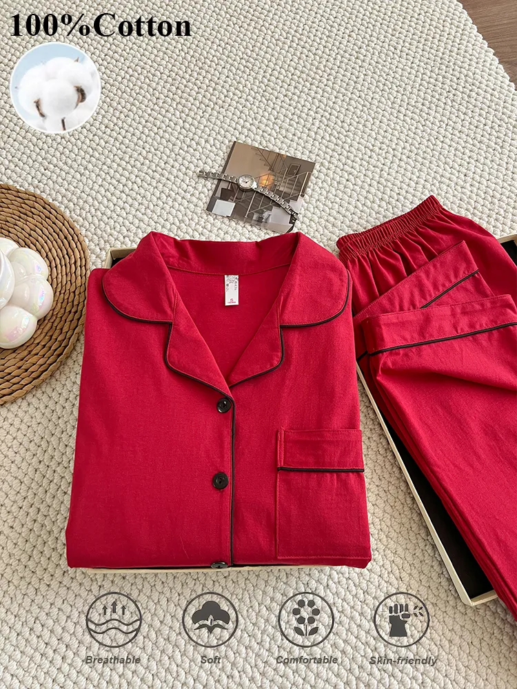 170g 100% Pure Cotton Women's Pajama Set, Long Sleeve Top and Long Pants, Spring/Summer Loungewear, US/EU Sizes · Wholesale · OEM · Worldwide Shipping - Detail 3