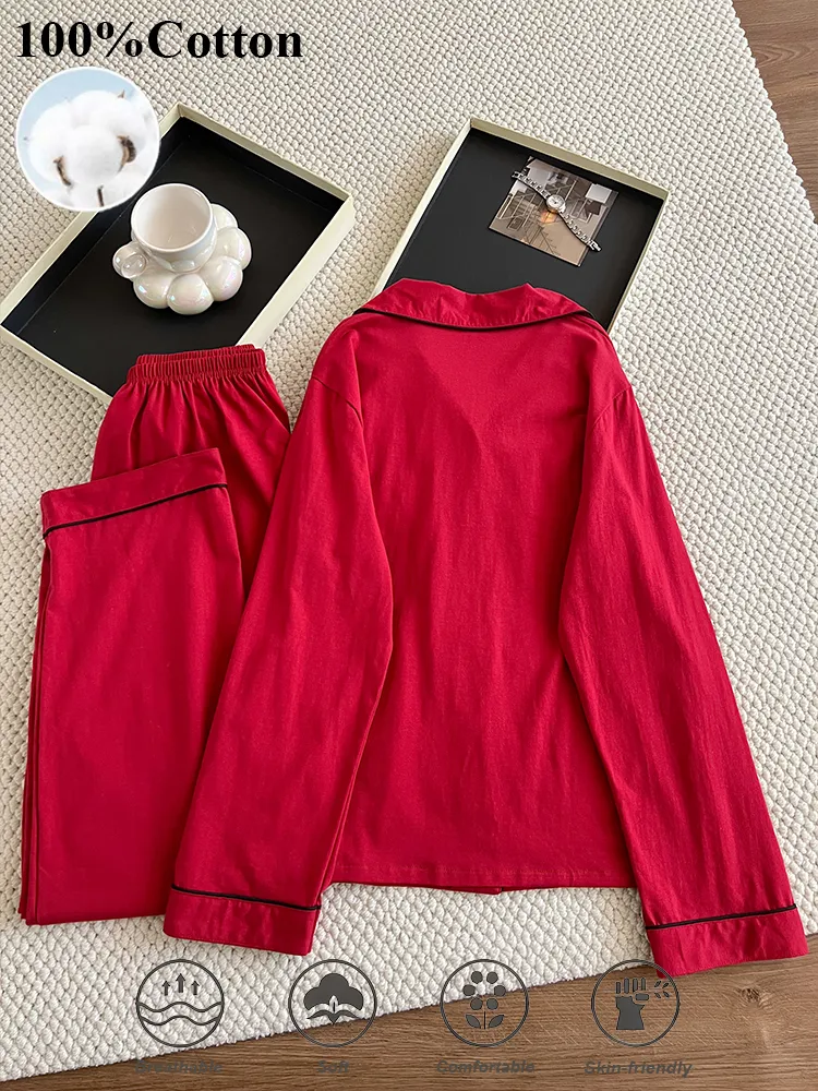 170g 100% Pure Cotton Women's Pajama Set, Long Sleeve Top and Long Pants, Spring/Summer Loungewear, US/EU Sizes · Wholesale · OEM · Worldwide Shipping - Detail 4