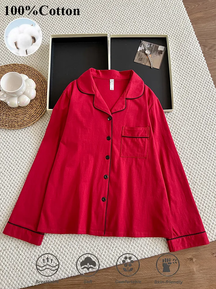 170g 100% Pure Cotton Women's Pajama Set, Long Sleeve Top and Long Pants, Spring/Summer Loungewear, US/EU Sizes · Wholesale · OEM · Worldwide Shipping - Detail 7