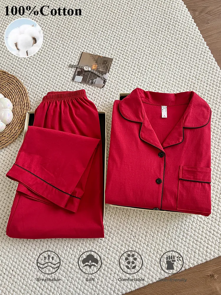 170g 100% Pure Cotton Women's Pajama Set, Long Sleeve Top and Long Pants, Spring/Summer Loungewear, US/EU Sizes · Wholesale · OEM · Worldwide Shipping - Detail 2