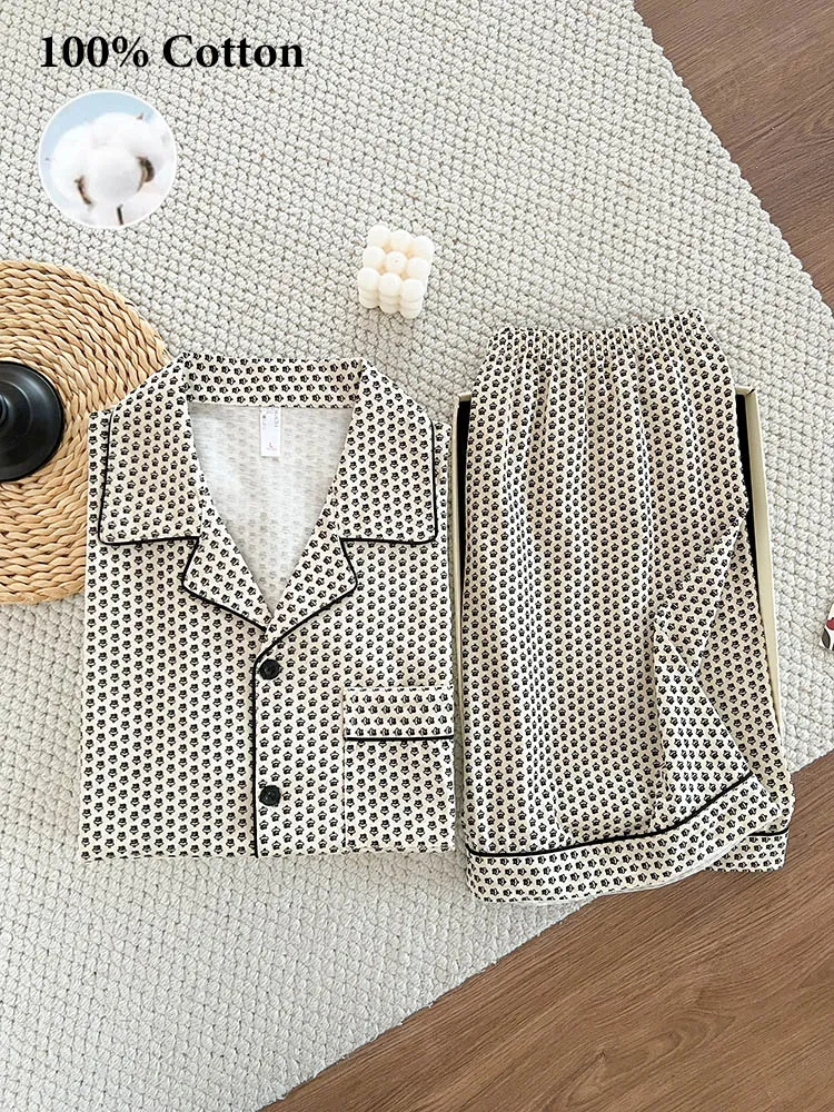 Cross-Border Europe & US Men's All-Over Print Pure Cotton Pajama Set, Short Sleeve and Shorts, Loose Breathable Wearable-Outside Summer Loungewear · Wholesale · OEM · Worldwide Shipping - Detail 1
