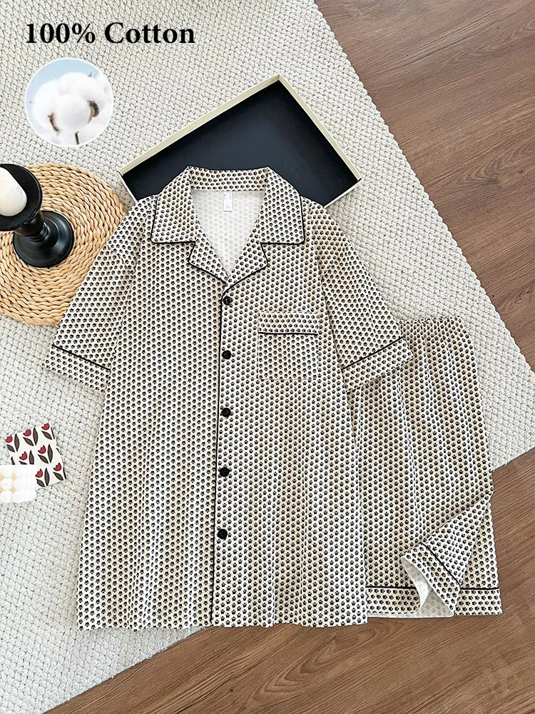 Cross-Border Europe & US Men's All-Over Print Pure Cotton Pajama Set, Short Sleeve and Shorts, Loose Breathable Wearable-Outside Summer Loungewear · Wholesale · OEM · Worldwide Shipping - Detail 6