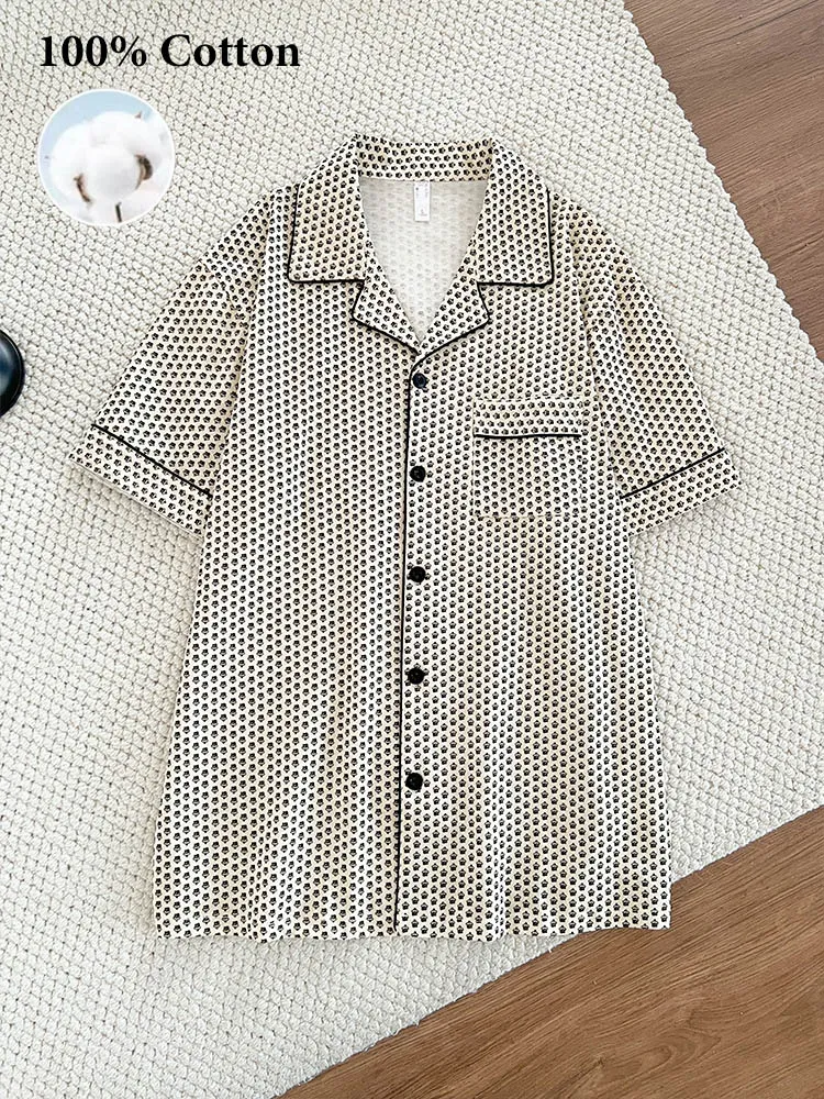 Cross-Border Europe & US Men's All-Over Print Pure Cotton Pajama Set, Short Sleeve and Shorts, Loose Breathable Wearable-Outside Summer Loungewear · Wholesale · OEM · Worldwide Shipping - Detail 10