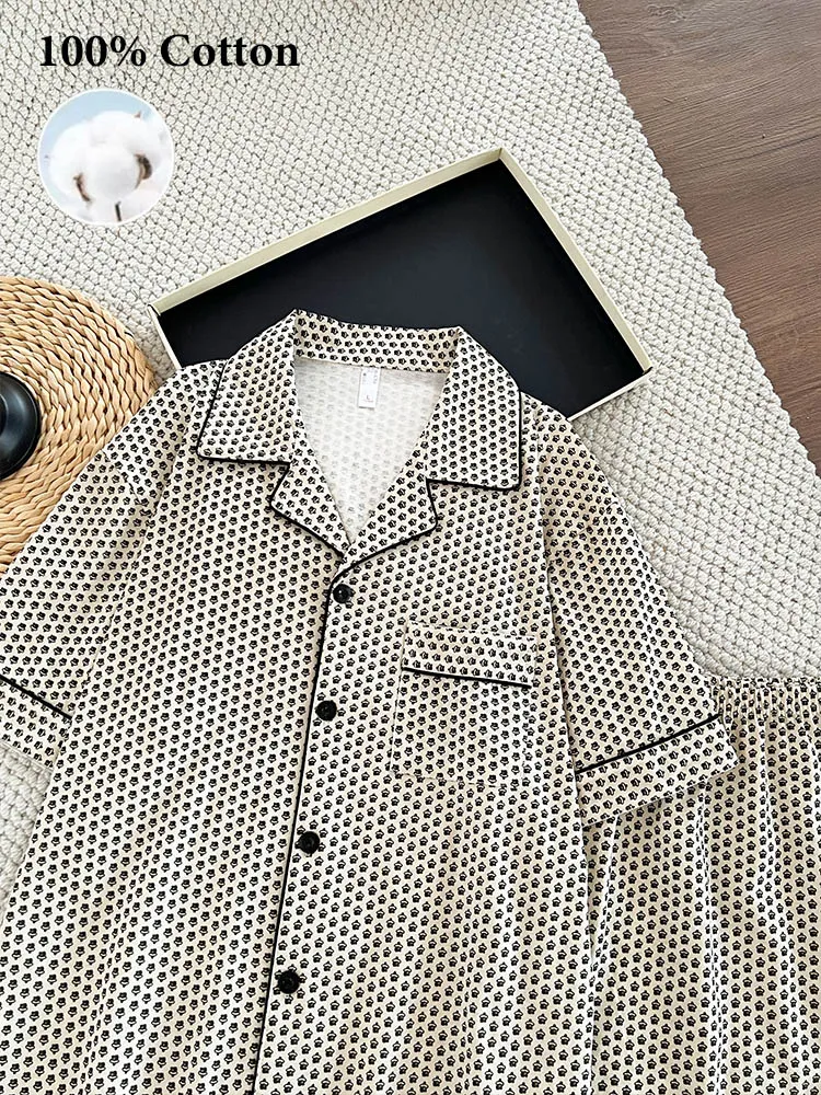 Cross-Border Europe & US Men's All-Over Print Pure Cotton Pajama Set, Short Sleeve and Shorts, Loose Breathable Wearable-Outside Summer Loungewear · Wholesale · OEM · Worldwide Shipping - Detail 5