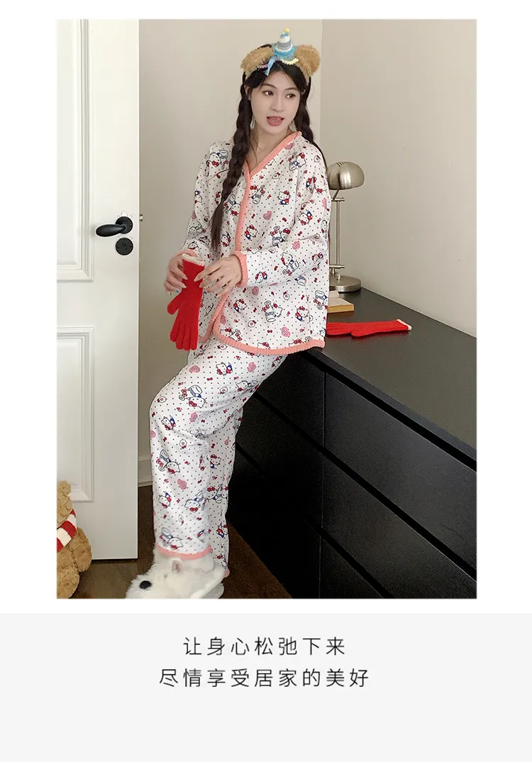 中綿260gパジャマ レディース 春秋季 甘めカーディガン 長袖 長ズボン 大きいサイズ 110 kg ぽっちゃりさん向け ルームウェア 外着可 · 卸売 · OEM · 世界へ発送 - Detail 12