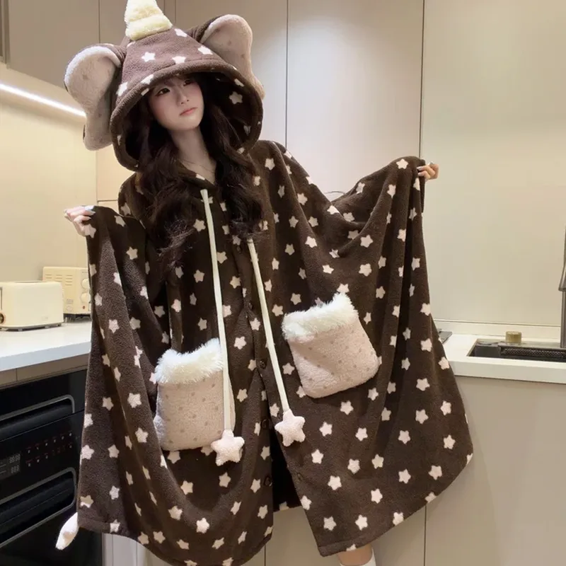 Orange Heart Mousse Fleece Bathrobe Women's Winter New Style Thickened Warm Sweet Cute Hooded · Wholesale · OEM · Worldwide Shipping - View 2