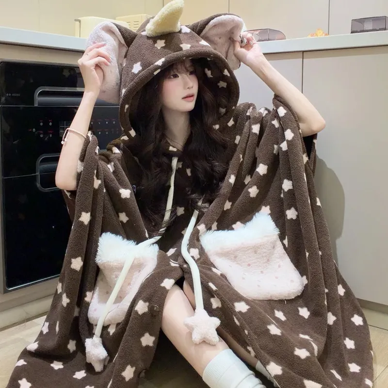 Orange Heart Mousse Fleece Bathrobe Women's Winter New Style Thickened Warm Sweet Cute Hooded · Wholesale · OEM · Worldwide Shipping - View 1