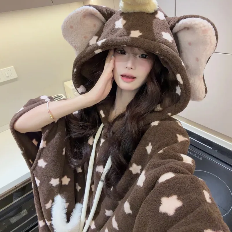 Orange Heart Mousse Fleece Bathrobe Women's Winter New Style Thickened Warm Sweet Cute Hooded · Wholesale · OEM · Worldwide Shipping - View 4