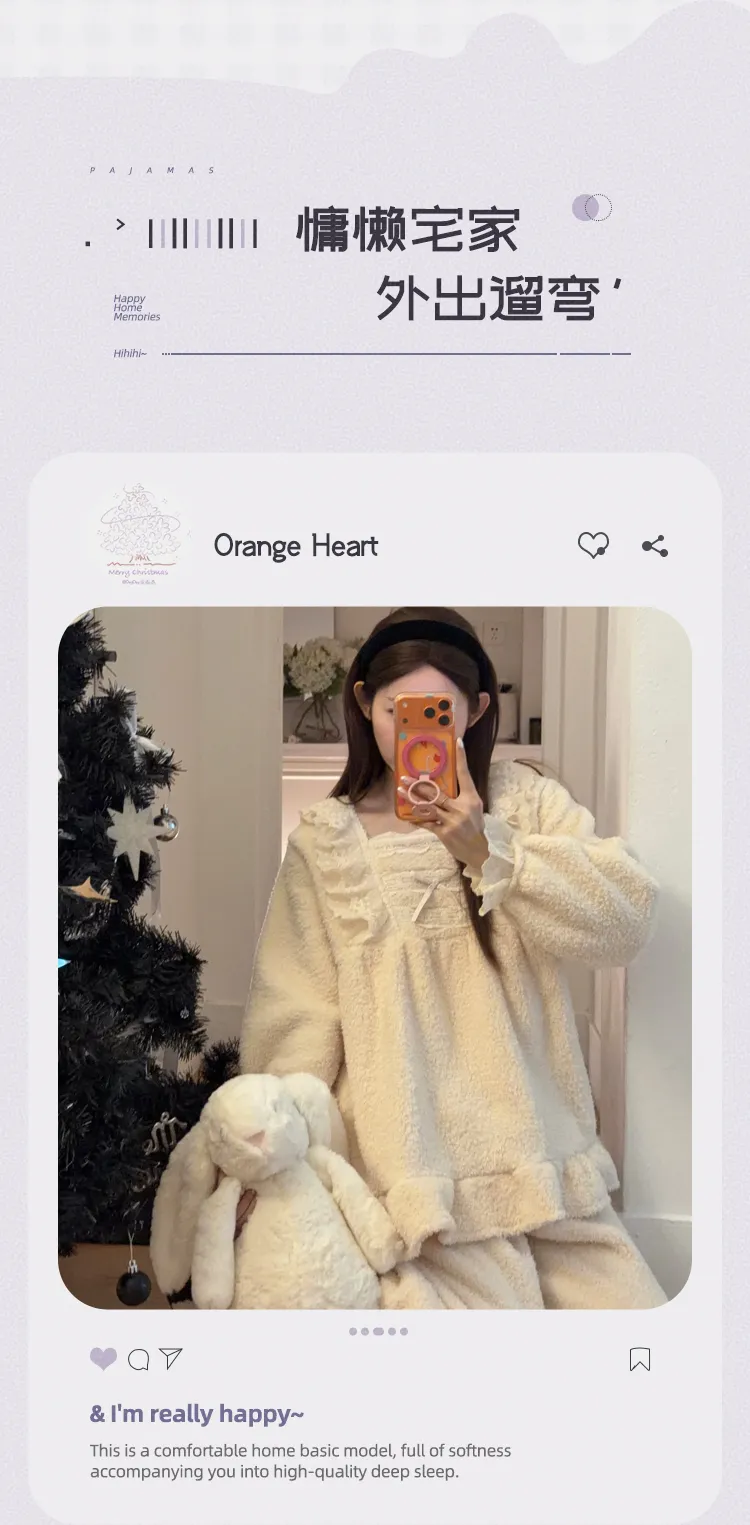 Orange Heart Piyama Musim Dingin Model Baru Bahan Fleece Bertekstur Tebal untuk Wanita Gaya Putri Manis Set Dua Potong Pakaian Rumah · Grosir · OEM · Pengiriman Global - Detail 6