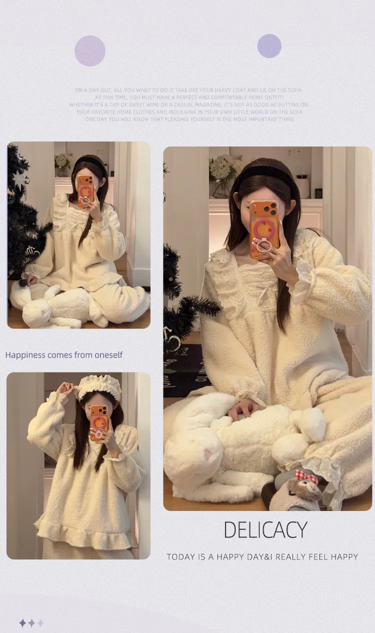 Orange Heart Piyama Musim Dingin Model Baru Bahan Fleece Bertekstur Tebal untuk Wanita Gaya Putri Manis Set Dua Potong Pakaian Rumah · Grosir · OEM · Pengiriman Global - Detail 7