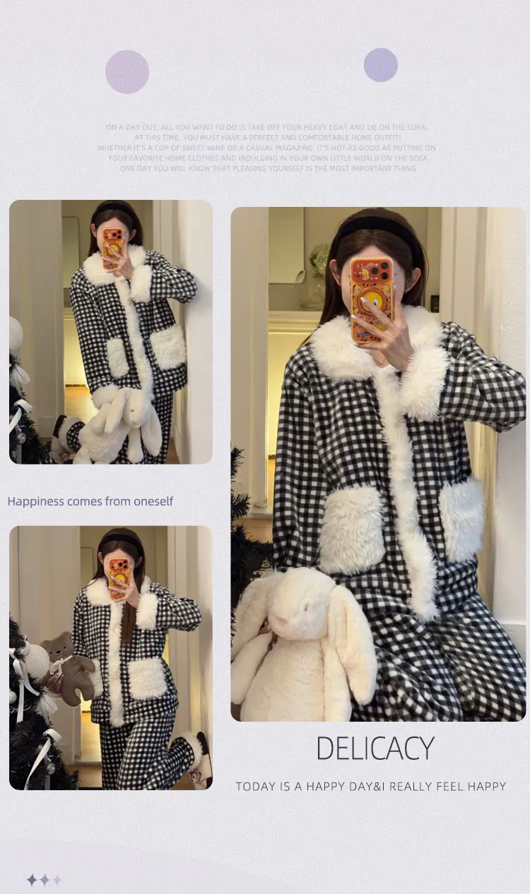 오렌지 하트 겨울 신상 플란넬 보송보송 파자마 여성용 편안하고 따뜻한 투피스 홈웨어 · 도매 · OEM · 전 세계 배송 - Detail 7